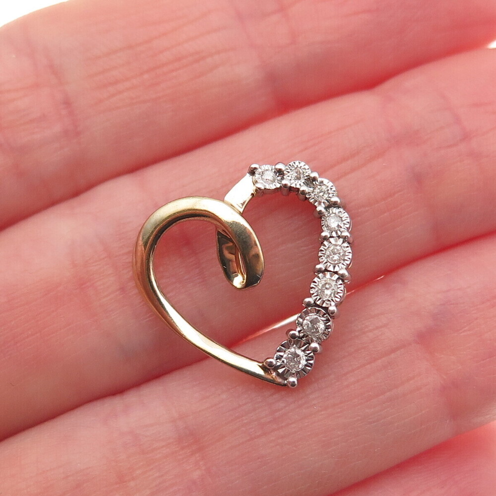 925 Sterling Silver Gold Plated Real Diamond Heart Mini Slide Charm Pendant